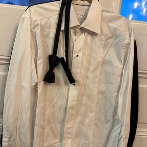 Eton tux shirt, white, black buttons, 41S, 2 bow ties included for free